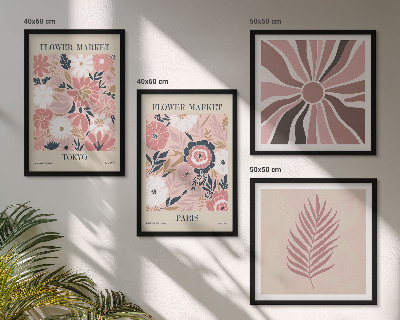 Ensemble de 4 tableaux Motifs floraux, feuilles, géométrie