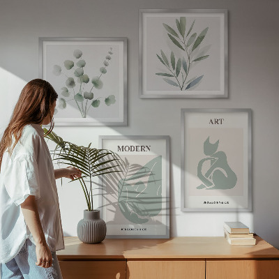 Polyptyque z cadres Motifs végétaux, vert délicat