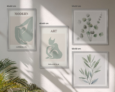 Polyptyque z cadres Motifs végétaux, vert délicat