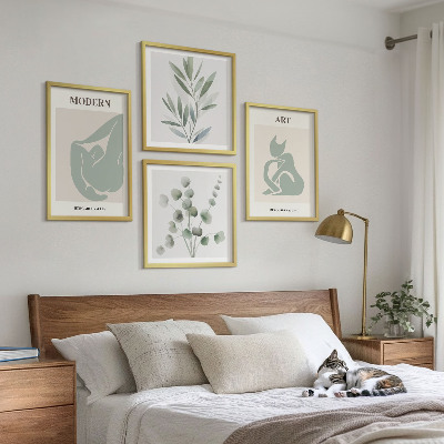 Polyptyque z cadres Motifs végétaux, vert délicat