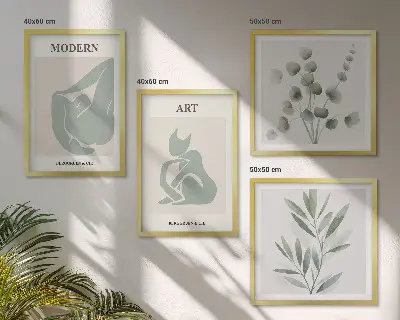 Polyptyque de 2 cadres motifs végétaux en vert délicat