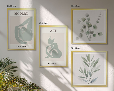 Polyptyque z cadres Motifs végétaux, vert délicat