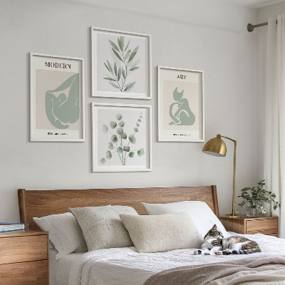 Polyptyque z cadres Motifs végétaux, vert délicat