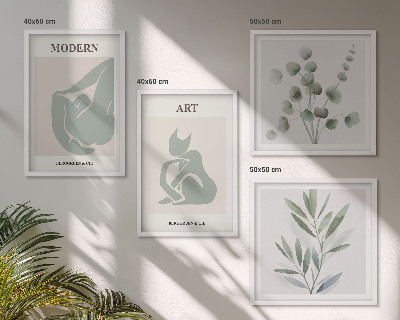 Polyptyque z cadres Motifs végétaux, vert délicat