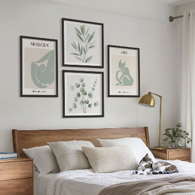 Polyptyque z cadres Motifs végétaux, vert délicat