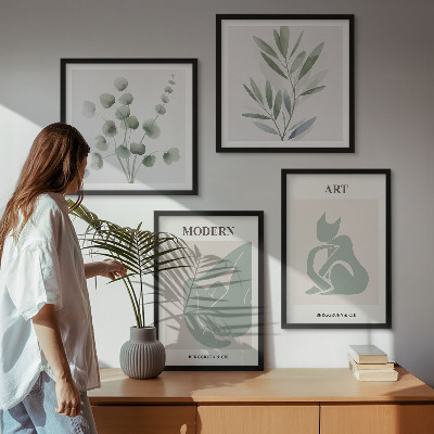 Polyptyque z cadres Motifs végétaux, vert délicat