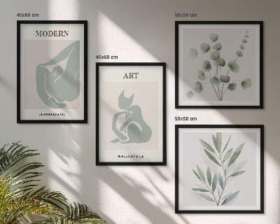 Polyptyque z cadres Motifs végétaux, vert délicat