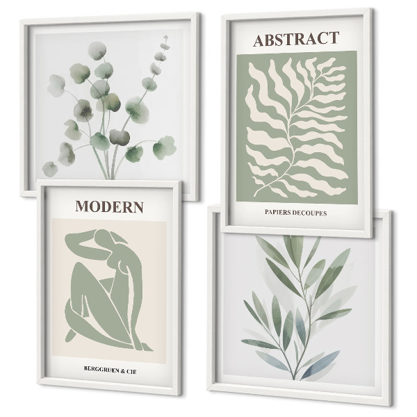 Ensemble de 4 tableaux Plantes bohèmes au design matisse