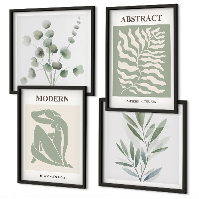 Ensemble de 4 tableaux Plantes bohèmes au design matisse