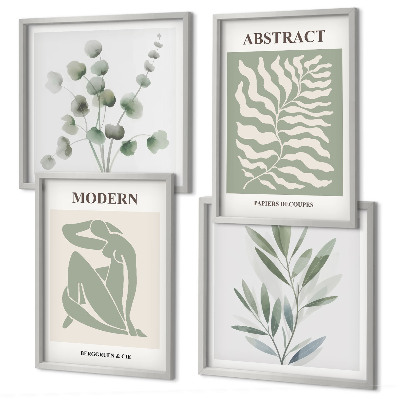 Ensemble de 4 tableaux Plantes bohèmes au design matisse