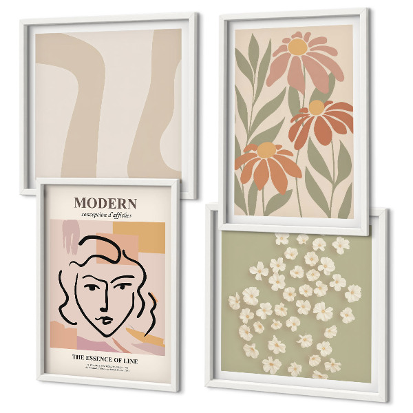 Ensemble de 4 tableaux Femme abstraite moderne