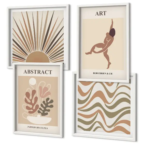 Tableau polyptyque 3 cadres motifs abstraits bohèmes style Matisse