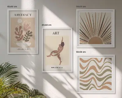 Tableau polyptyque 3 cadres motifs abstraits bohèmes style Matisse