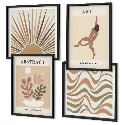 Tableau polyptyque 3 cadres motifs abstraits bohèmes style Matisse