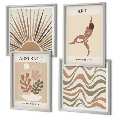 Tableau polyptyque 3 cadres motifs abstraits bohèmes style Matisse