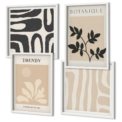 Polyptyque z cadres Motifs végétaux élégants en beige et noir