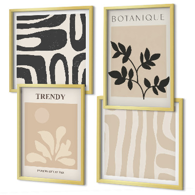 Polyptyque z cadres Motifs végétaux élégants en beige et noir