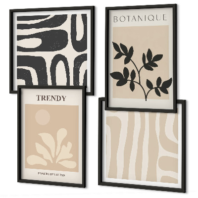 Polyptyque z cadres Motifs végétaux élégants en beige et noir