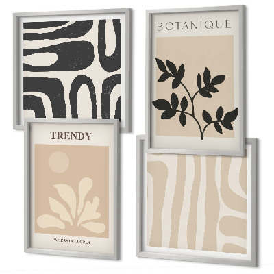 Polyptyque z cadres Motifs végétaux élégants en beige et noir