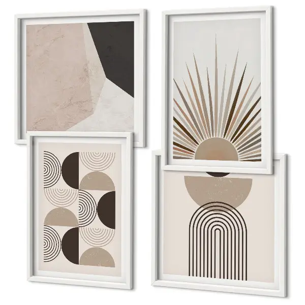 Formes abstraites beiges et brunes ensemble de 4 tableaux