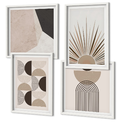 Ensemble de 4 tableaux Formes abstraites beiges et brunes