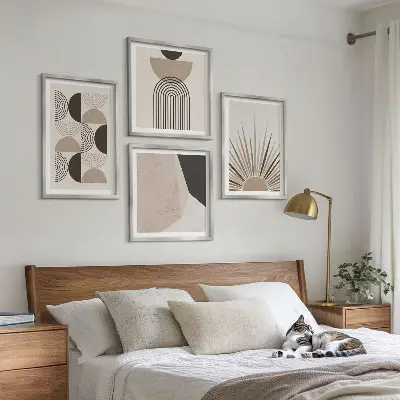 Formes abstraites beiges et brunes ensemble de 4 tableaux