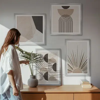 Formes abstraites beiges et brunes ensemble de 4 tableaux