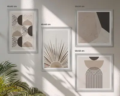 Formes abstraites beiges et brunes ensemble de 4 tableaux