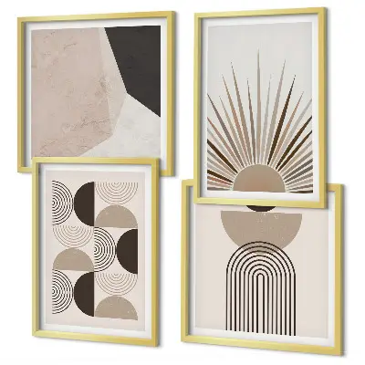 Formes abstraites beiges et brunes ensemble de 4 tableaux