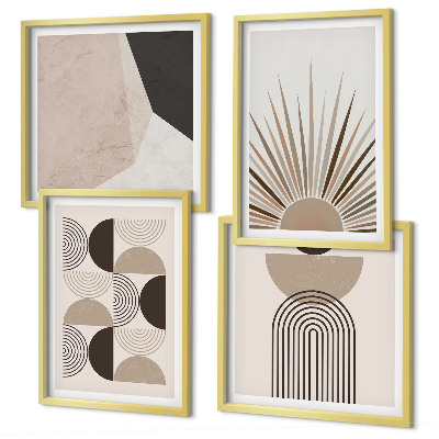 Ensemble de 4 tableaux Formes abstraites beiges et brunes