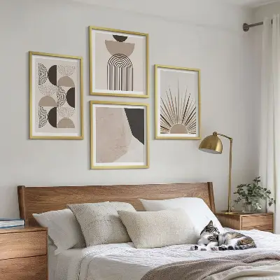 Formes abstraites beiges et brunes ensemble de 4 tableaux