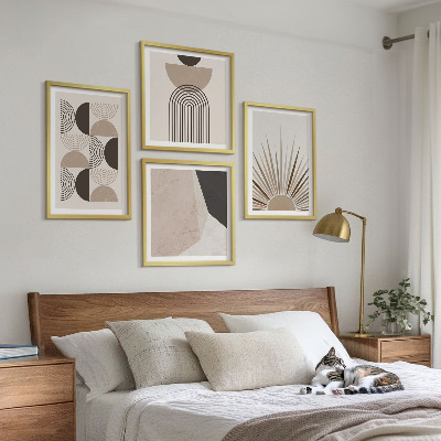 Ensemble de 4 tableaux Formes abstraites beiges et brunes