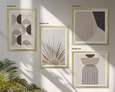 Formes abstraites beiges et brunes ensemble de 4 tableaux