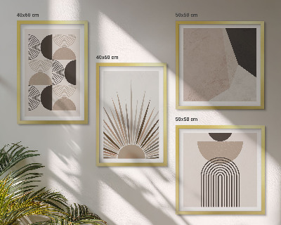 Ensemble de 4 tableaux Formes abstraites beiges et brunes