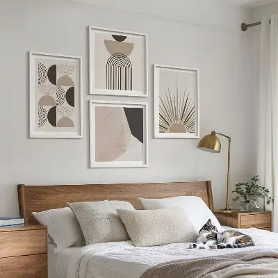 Formes abstraites beiges et brunes ensemble de 4 tableaux