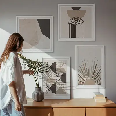 Formes abstraites beiges et brunes ensemble de 4 tableaux