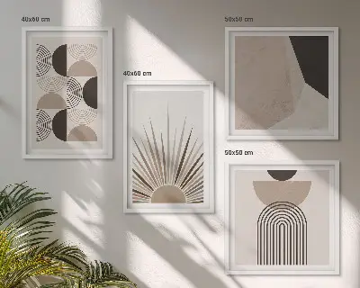 Formes abstraites beiges et brunes ensemble de 4 tableaux