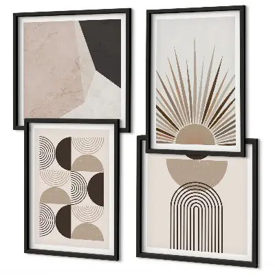 Formes abstraites beiges et brunes ensemble de 4 tableaux