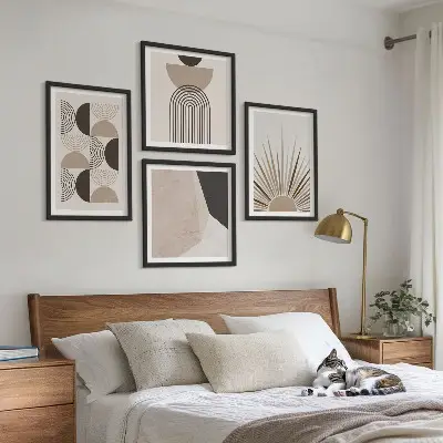 Formes abstraites beiges et brunes ensemble de 4 tableaux