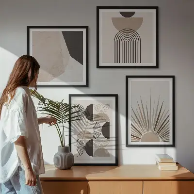 Formes abstraites beiges et brunes ensemble de 4 tableaux