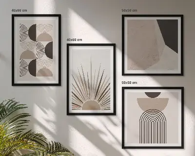 Formes abstraites beiges et brunes ensemble de 4 tableaux