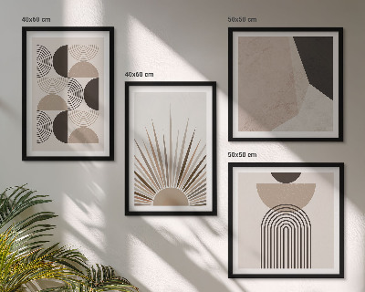 Ensemble de 4 tableaux Formes abstraites beiges et brunes