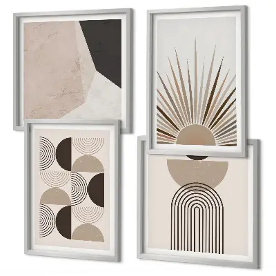 Formes abstraites beiges et brunes ensemble de 4 tableaux