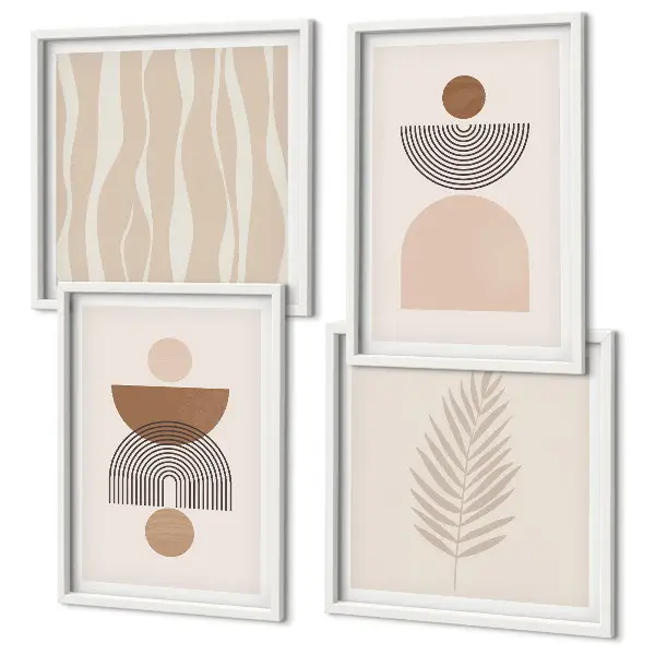 Mur de tableaux formes abstraites marron et beige