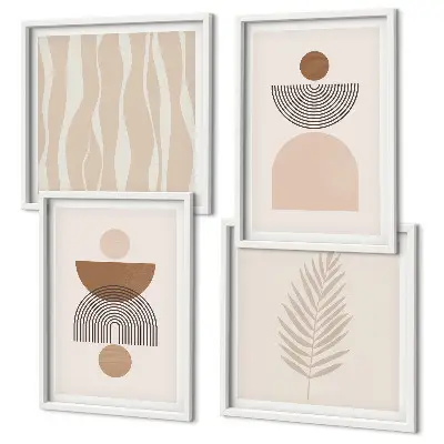 Mur de tableaux formes abstraites marron et beige