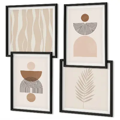 Mur de tableaux formes abstraites marron et beige
