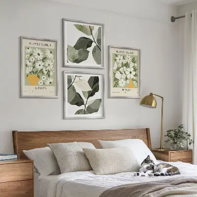 Ensemble de 4 tableaux motifs floraux sur le thème de Londres et Dublin