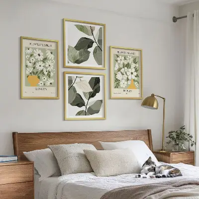 Ensemble de 4 tableaux motifs floraux sur le thème de Londres et Dublin