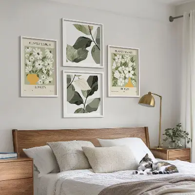 Ensemble de 4 tableaux motifs floraux sur le thème de Londres et Dublin