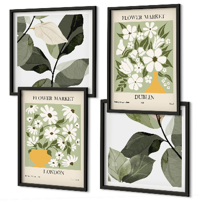 Ensemble de 4 tableaux Motifs floraux londres dublin